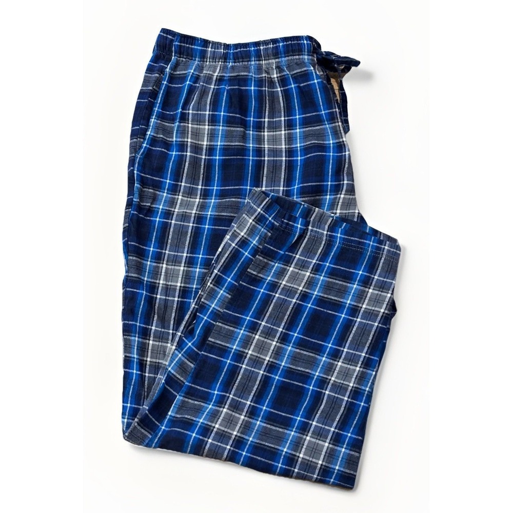 Eddie Bauer Mens 2X Blue 40 x 27 Plaid Flannel Drawstring Lounge Pants‎ Cotton